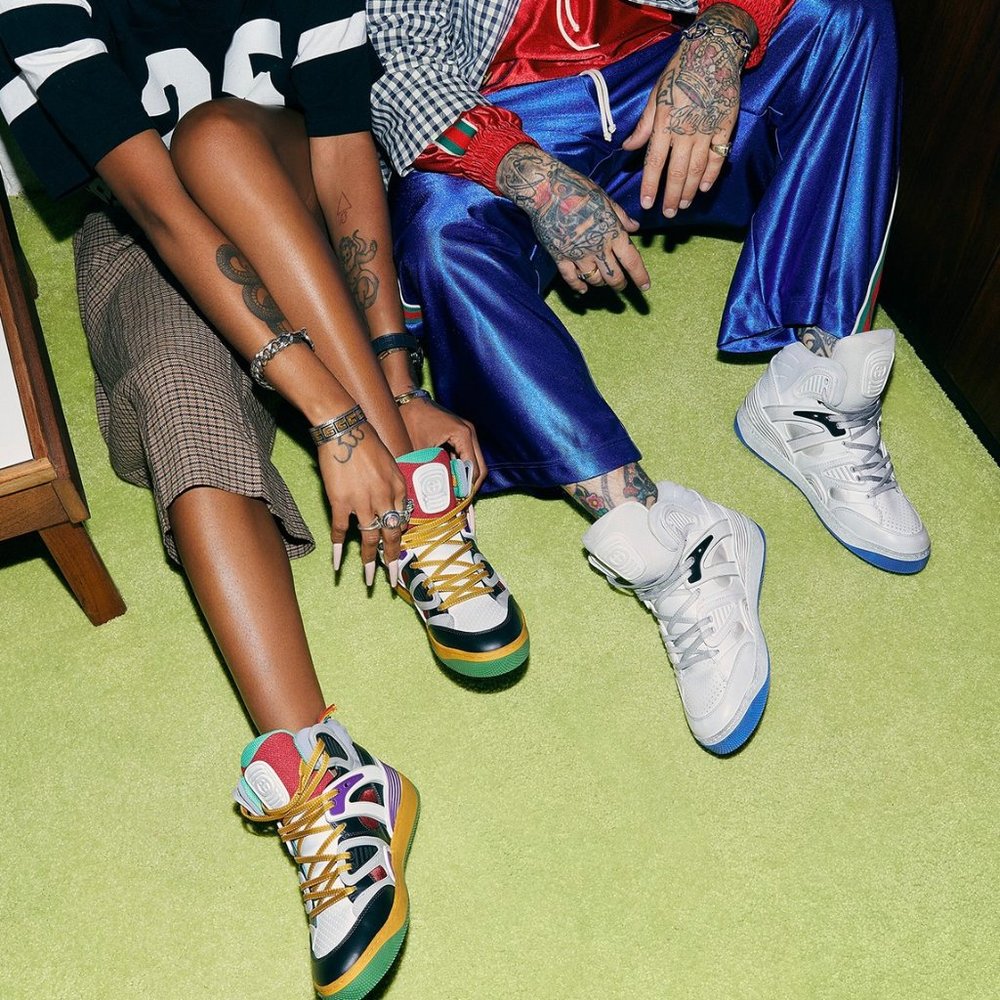 GUCCI White 'Basket' Sneakers